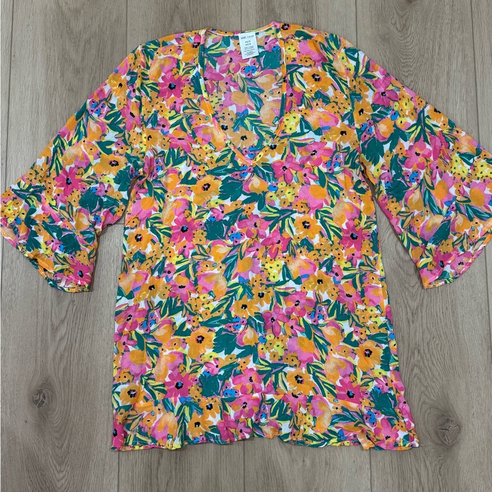 Anne Cole Colorful Floral V-Neck swimsuit coverup